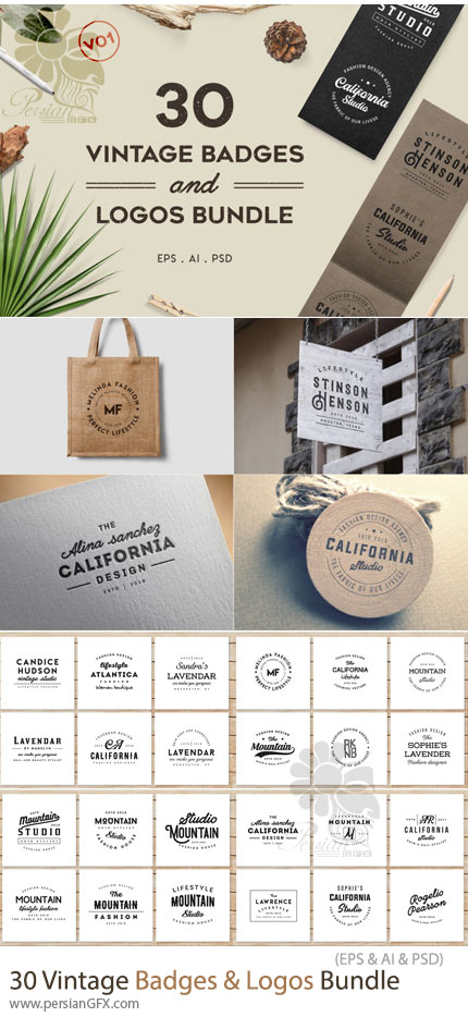 دانلود 30 نشان و لوگوی وینتیج برای ایلوستریتور و فتوشاپ - Vintage Badges And Logos Bundle