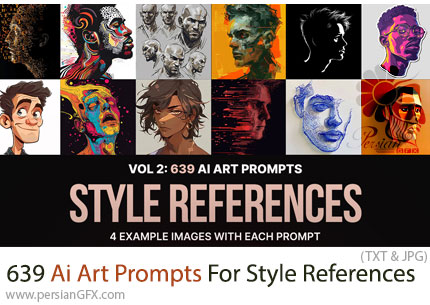 دانلود 639 پرامپت میدجورنی برای طراحی سبکهای مختلف هنری - Ai Art Prompts For Style References: Vol 2