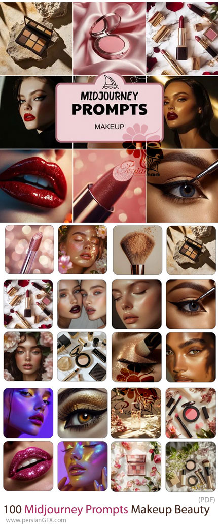 دانلود 100 پرامپت میدجورنی برای طراحی محصولات آرایشی و زیبایی - Midjourney Prompts Makeup Beauty