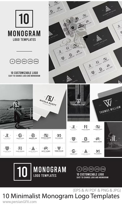 دانلود 10 وکتور لوگوهای مونوگرام مینیمالیست - Minimalist Monogram Logo Vector Templates