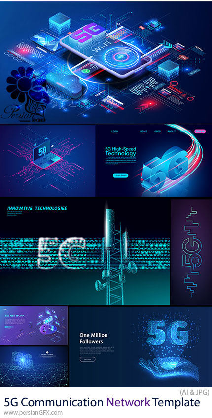 دانلود 25 قالب وکتور طرحهای آماده شبکه ارتباطی 5G - 5G Communication Network Template Designs