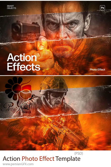 دانلود قالب لایه باز تبدیل تصاویر به پوستر فیلم اکشن - Action Photo Effect Template
