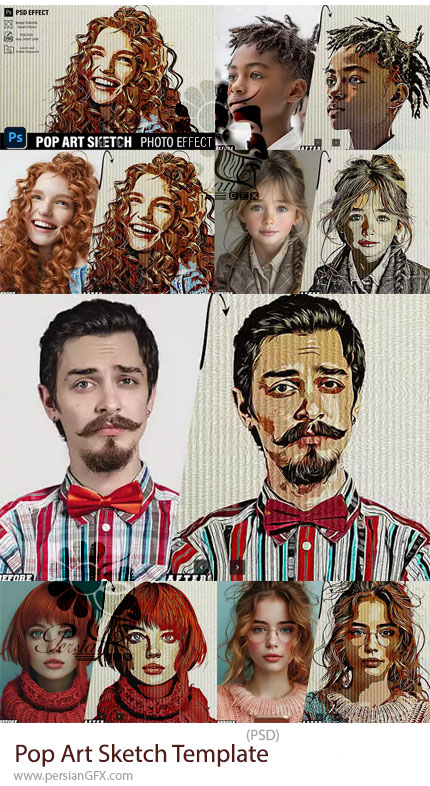 دانلود قالب لایه باز تبدیل تصاویر به طرح پاپ آرت اسکچ - Pop Art Sketch Psd Template