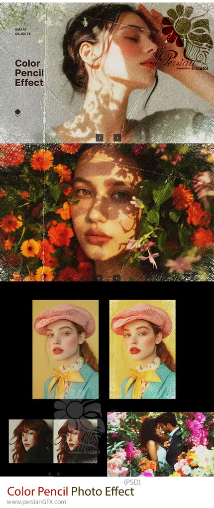 دانلود قالب لایه باز تبدیل تصاویر به نقاشی با مداد رنگی - Color Pencil Photo Effect