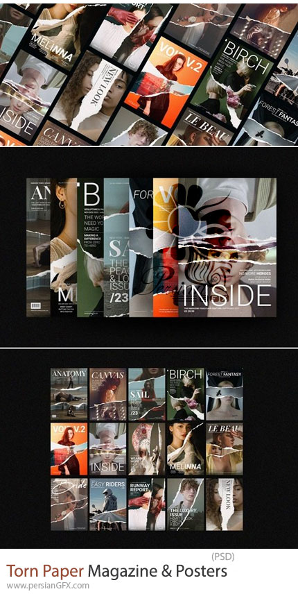 دانلود 15 افکت لایه باز کاغذ پاره برای طراحی پوستر و مجله به سبک مدرن - Torn Paper Magazine & Posters