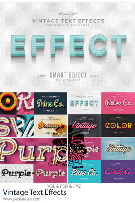 دانلود مجموعه استایل فتوشاپ با 10 افکت لایه باز وینتج برای متن - Vintage Text Effects