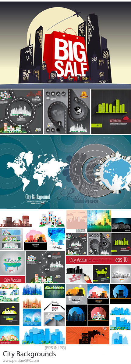 دانلود 25 وکتور بک گراند متنوع شهر - City Backgrounds