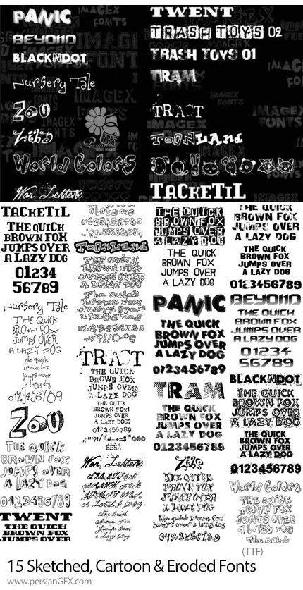 دانلود 15 فونت انگلیسی با طراحی اسکچ کارتونی - Sketched, Cartoon & Eroded Fonts