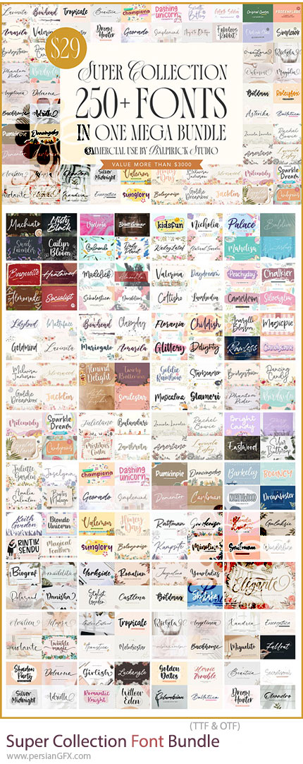 دانلود بیش از 250 فونت انگلیسی با طراحی حرفه ای و ویژه - Super Collection Font Bundle