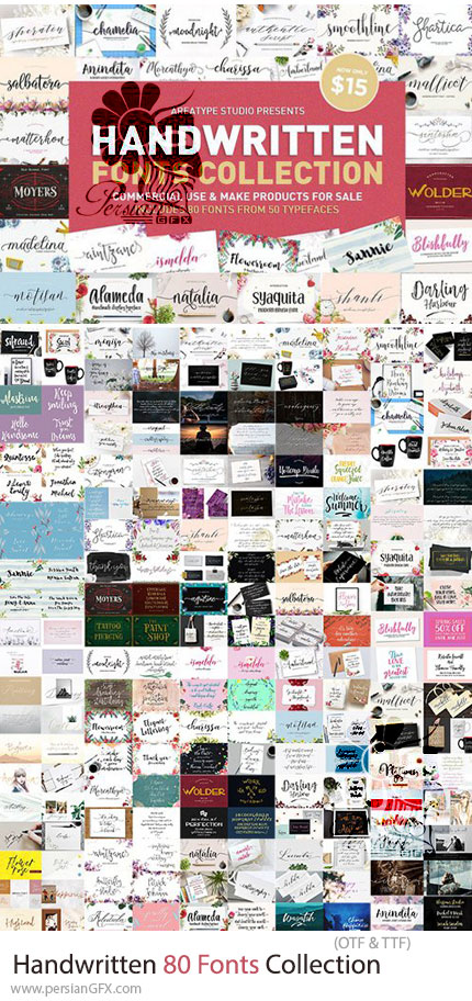 دانلود 80 فونت انگلیسی دست نویس برای طراحی - Handwritten 80 Fonts Collection
