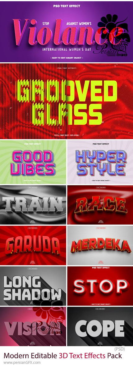 دانلود پک افکت‌های متنی سه‌بعدی مدرن و قابل ویرایش برای فتوشاپ - Modern Editable 3D Text Effects Pack for Photoshop