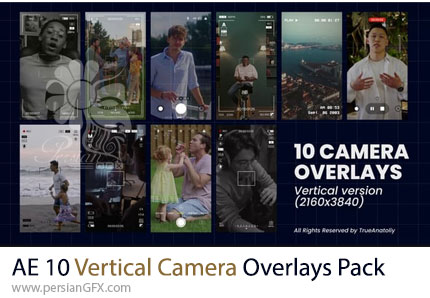دانلود پروژه افترافکت 10 افکت عمودی صفحه نمایش رکورد دوربین - Vertical Camera Overlays Pack