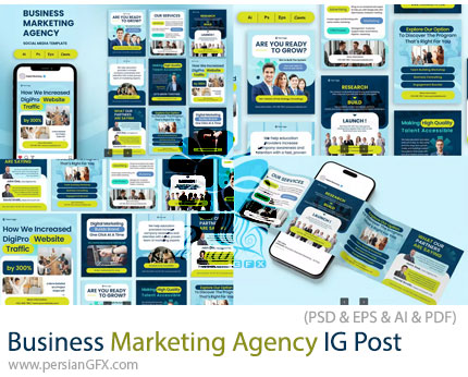 دانلود پک قالب لایه باز و وکتور پست اینستاگرام برای کسبوکار و مارکتینگ - Business Marketing Agency Instagram Post