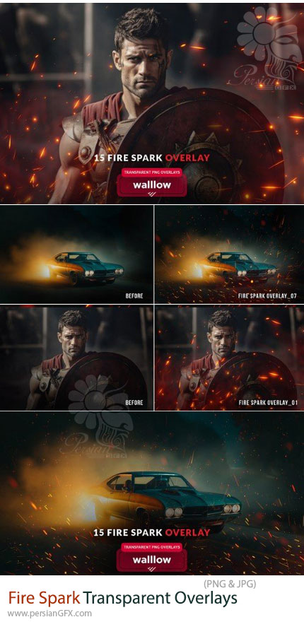 دانلود 15 تصویر پوششی جرقه های آتش - Fire Spark Transparent Overlays