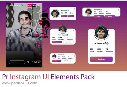 دانلود پروژه پریمیر پک المان های رابط کاربری اینستاگرام - Instagram UI Elements Pack