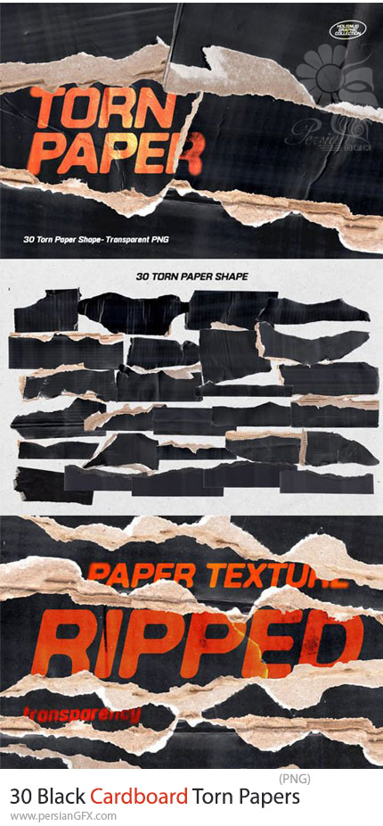 دانلود 30 تکسچر کاغذ مقوایی مشکی پاره شده - Black Cardboard Torn Papers