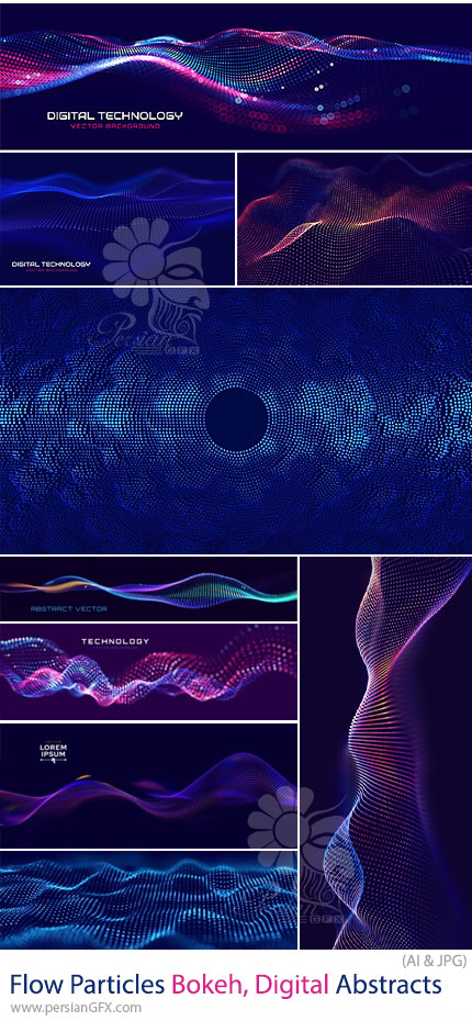 دانلود 26 بک گراند وکتور با طرح ذرات جریان‌دار و بوکه دیجیتال انتزاعی - Flow Particles Bokeh, Digital Neural Network Abstracts