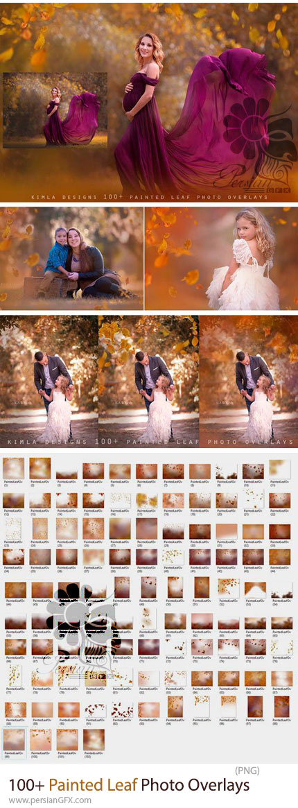دانلود بیش از 100 افکت پوششی برگ های پاییزی نقاشی شده برای عکس و پوستر - Painted Leaf Photo Overlays