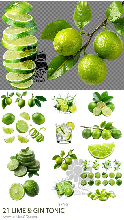 دانلود 21 تصویر PNG لیمو ترش، کوکتل لیمو و جین تونیک - LIME & GIN TONIC