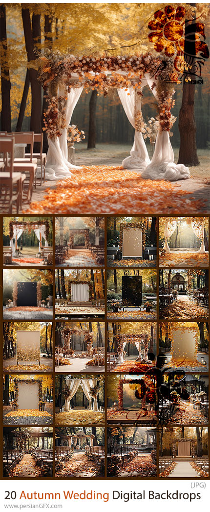 دانلود 20 بک دراپ دیجیتال جایگاه پاییزی عروسی - Autumn Wedding Digital Backdrops