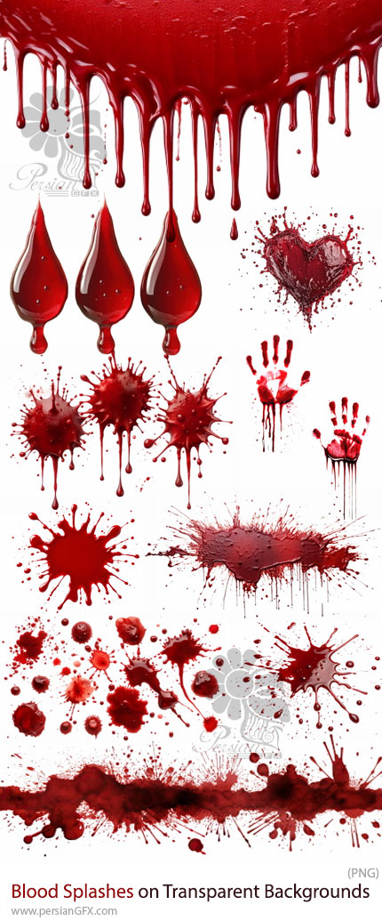 دانلود 24 تصویر PNG اسپلش خون، پاشیدن خون، قطره خون - Blood Splashes on Transparent Backgrounds