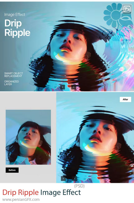 دانلود قالب لایه باز ایجاد افکت موج و چکیدن آب روی تصویر - Drip Ripple Image Effect