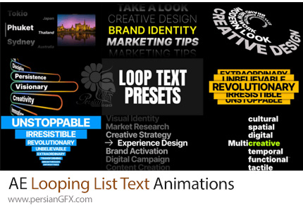 دانلود پروژه افترافکت انیمیشن لیست متن به سبک لوپ + آموزش - Looping List Text Animations