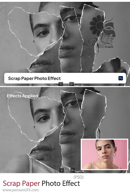 دانلود قالب لایه باز ایجاد افکت کاغذ خرد شده بر روی تصاویر - Scrap Paper Photo Effect