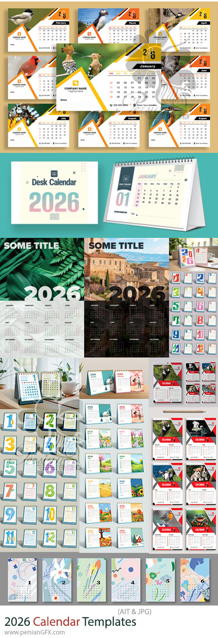 دانلود 20 وکتور تقویم رومیزی و دیواری سال 2026 - 2026 Calendar Templates