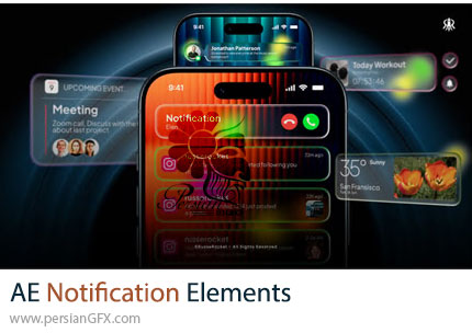 دانلود پروژه افترافکت المانهای نوتیفیکیشن برنامه های متنوع + آموزش - Notification Elements