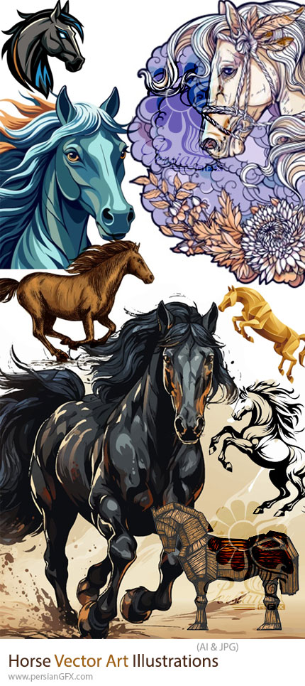 دانلود پک وکتور تصویرسازی اسب، حیوان سال 1405 برای طراحان - Horse Vector Art Illustrations
