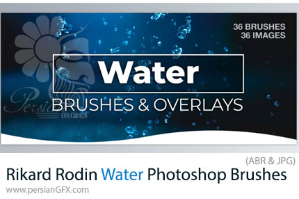دانلود 36 براش فتوشاپ آب شامل اسپری، قطره، اسپلش و ... - Rikard Rodin Water Photoshop Brushes