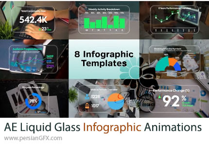 دانلود پروژه افترافکت انیمیشن اینفوگرافیک با افکت شیشه مایع - Liquid Glass Infographic Animations