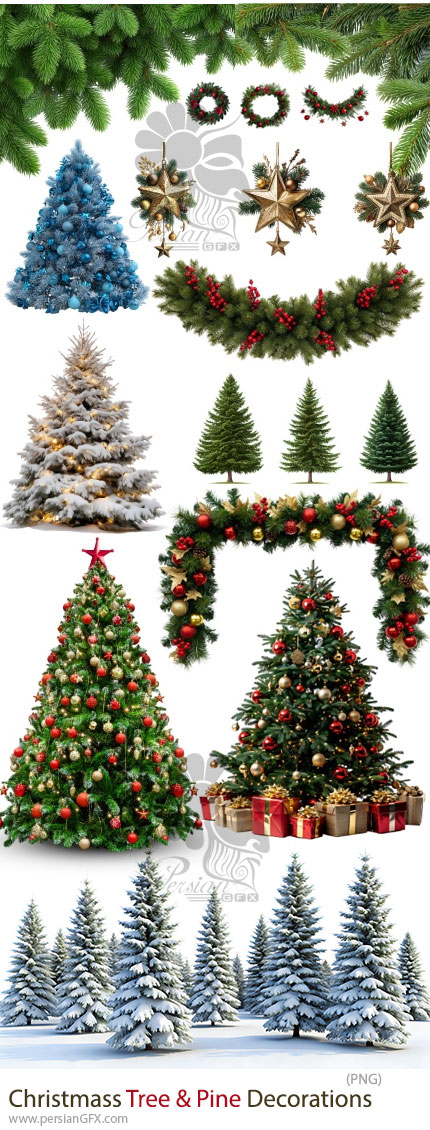 دانلود 30 تصویر PNG درخت کریسمس و تزئینات کاج - Christmass Tree & Pine Decorations