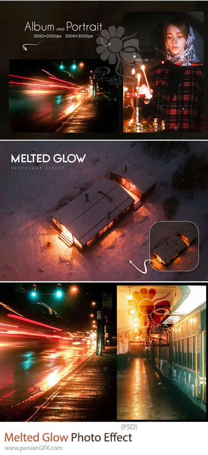 دانلود قالب لایه باز ایجاد افکت درخشش مایع بر روی تصاویر - Melted Glow Photo Effect