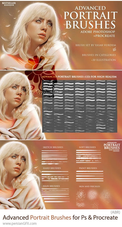 دانلود مجموعه براش حرفه‌ای طراحی پرتره برای فتوشاپ و پروکریت - Advanced Portrait Brushes for Photoshop and Procreate