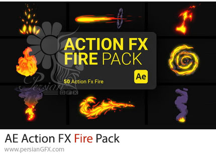 دانلود پروژه افترافکت جلوه های ویژه کارتونی آتش - Action FX Fire Pack