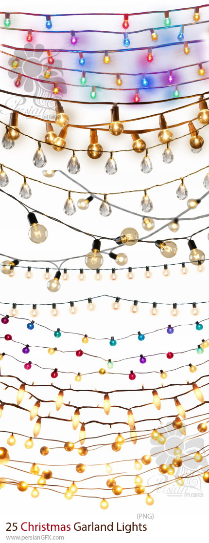 دانلود 25 تصویر PNG چراغهای ریسهای برای کریسمس و جشن ها - Christmas Garland Lights