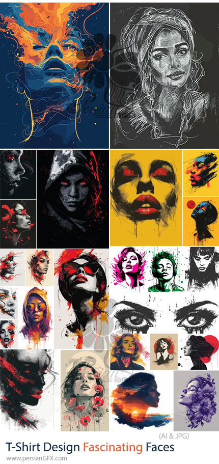دانلود 50 وکتور طرح های هنری و جذاب چهره برای تی شرت - T-Shirt Design Fascinating Faces 03