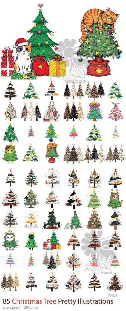 دانلود 85 تصویر PNG درخت کریسمس با المان های تزئینی - Christmas Tree Pretty Illustrations
