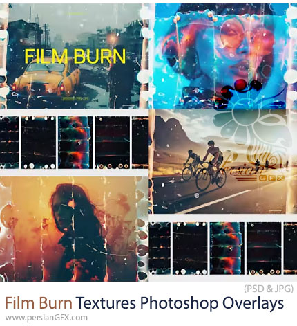 دانلود قالب لایه باز و اورلی فیلم سوخته برای تصاویر - Film Burn Textures Photoshop Overlays