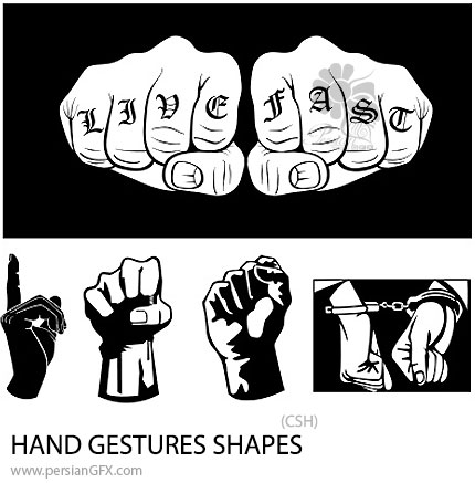 دانلود مجموعه شیپ ژست دست برای فتوشاپ - HAND GESTURES SHAPES