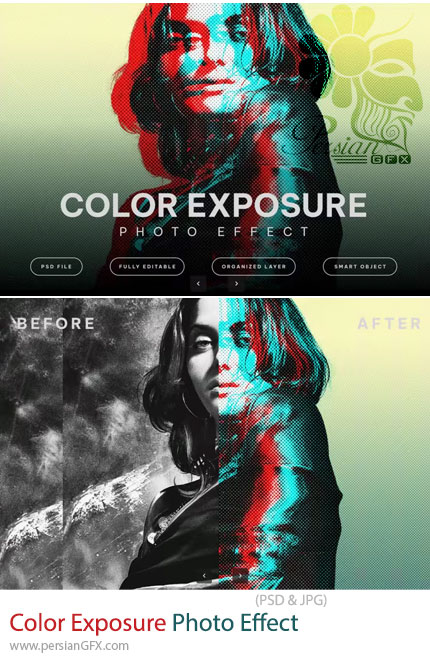 دانلود قالب لایه باز ایجاد افکت اکسپوژر رنگی بر روی تصاویر - Color Exposure Photo Effect
