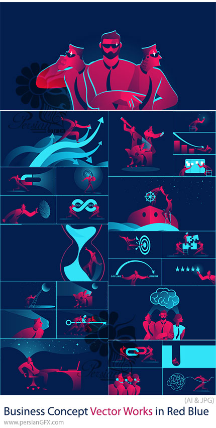 دانلود 49 وکتور مفهومی با موضوع کسب‌ و کار - Business Concept Vector Works in Red Blue