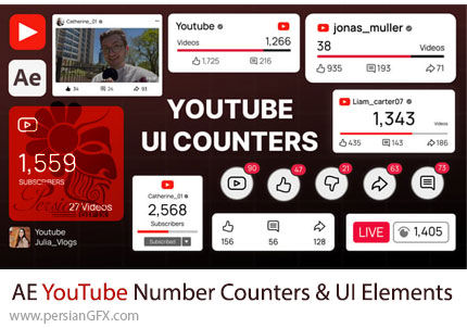 دانلود پروژه افترافکت شمارنده اعداد و المان‌های رابط کاربری یوتیوب + آموزش - YouTube Number Counters & UI Elements
