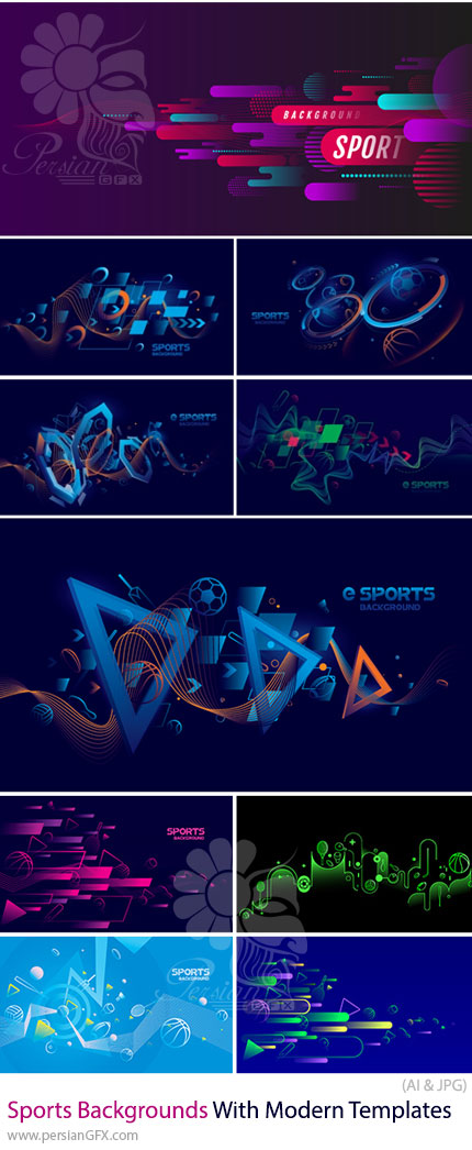 دانلود 25 وکتور بک گراندهای ورزشی با طراحی مدرن انتزاعی - Sports Backgrounds with Abstract Modern Templates