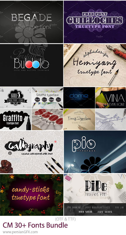 دانلود بیش از 30 فونت انگلیسی با طراحی مدرن و گرافیکی - Fonts Bundle