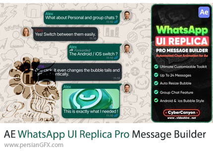 دانلود پروژه افترافکت شبیه سازی پیام ها به سبک رابط کاربری واتساپ + آموزش - WhatsApp UI Replica Pro Message Builder