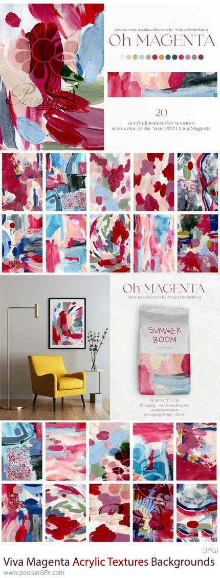 دانلود مجموعه بک گراندهای بافت آکریلیک - Viva Magenta Acrylic Textures Backgrounds
