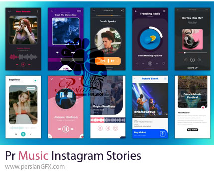 دانلود پروژه پریمیر 10 استوری اینستاگرام برای موزیک + آموزش - Music Instagram Stories